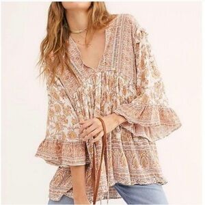 NWT Free People moonlight dance tunic blouse small pink ivory yellow